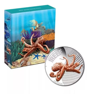 2012 - 50 CENT PURE SILVER COIN AUSTRALIAN SEA LIFE II - THE REEF: OCTOPUS (PERTH MINT)