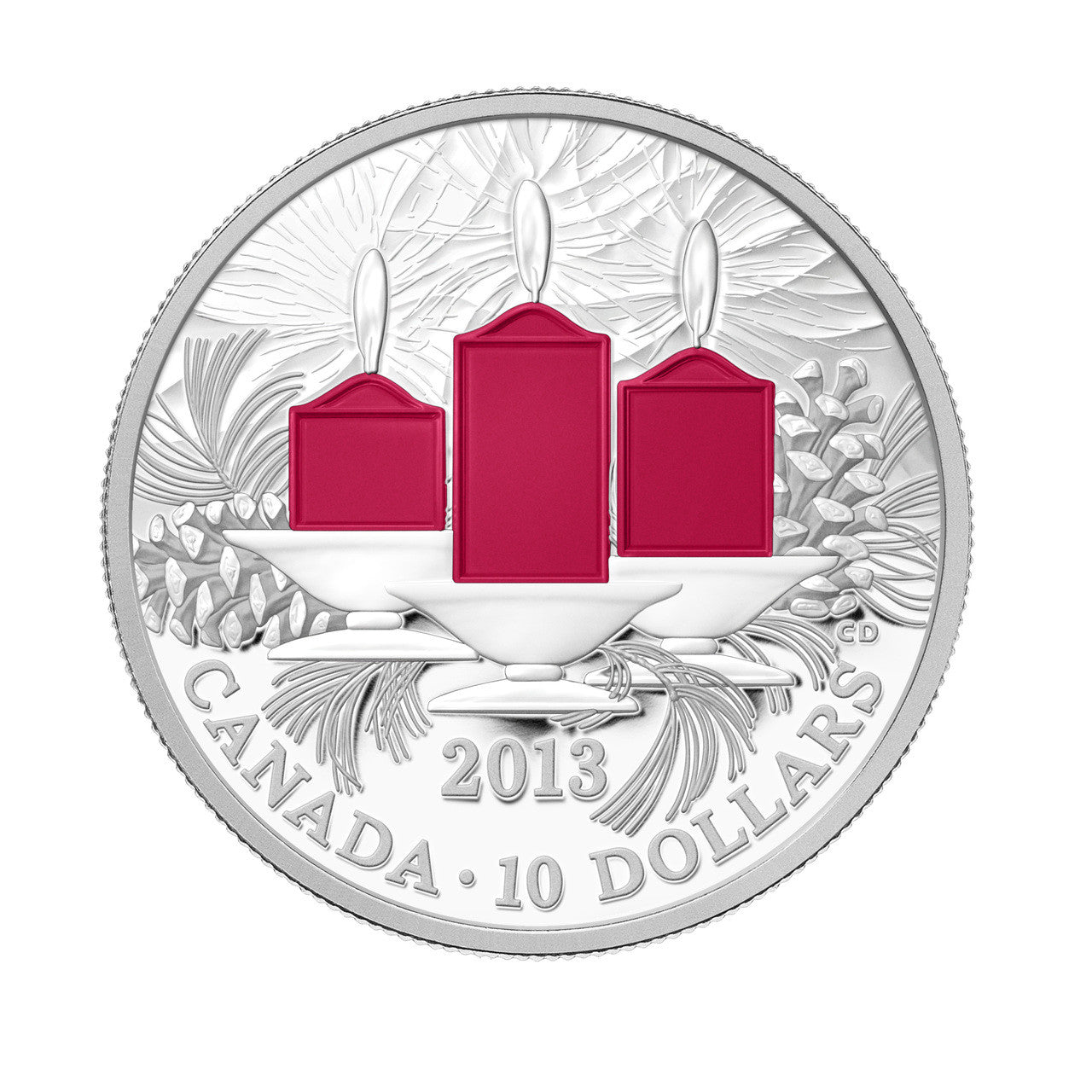 2013 1/2oz $10 HOLIDAY CANDLES FINE SILVER COLOURIZED COIN