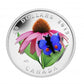 2013 1oz $20 - PURPLE CONEFLOWER AND VENETIAN GLASS EASTERN TAILED BLUE BUTTERFLY - FINE SILVER COIN