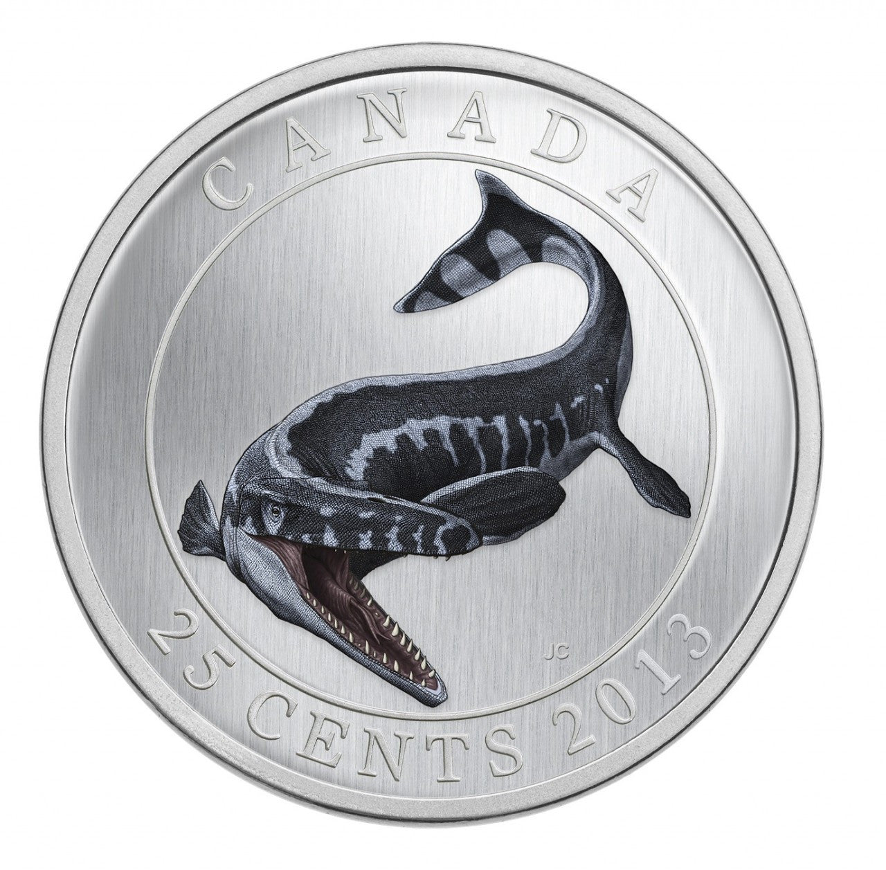 2013 25-CENT COLOURED COIN - PREHISTORIC ANIMALS - TYLOSAURUS PEMBINENSIS