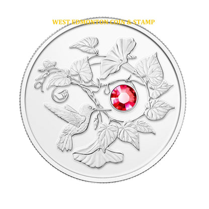 2013 1/4oz $3 HUMMINGBIRD AND MORNING GLORY FLOWER FINE SILVER COIN