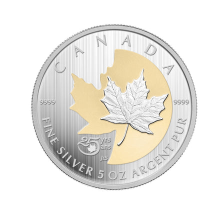2013 5oz $50 25TH ANNIVERSARY OF THE SILVER MAPLE LEAF FINE SILVER COIN
