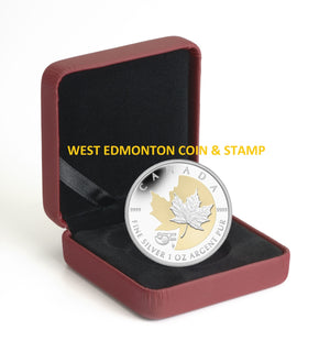 2013 1oz $5 25TH ANNIVERSARY OF THE SILVER MAPLE LEAF FINE SILVER & GOLD PLATED COIN