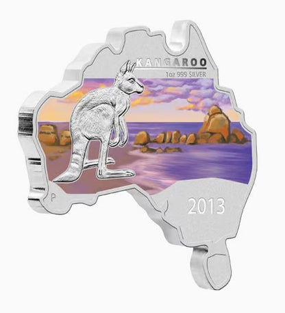 2013 AUSTRALIAN MAP SHAPED KNGAROO FINE SILVER COIN