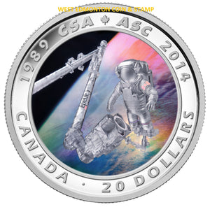 2014 1oz $20 25TH ANNIVERSARY OF THE CANADIAN SPACE AGENCY FINE SILVER COIN