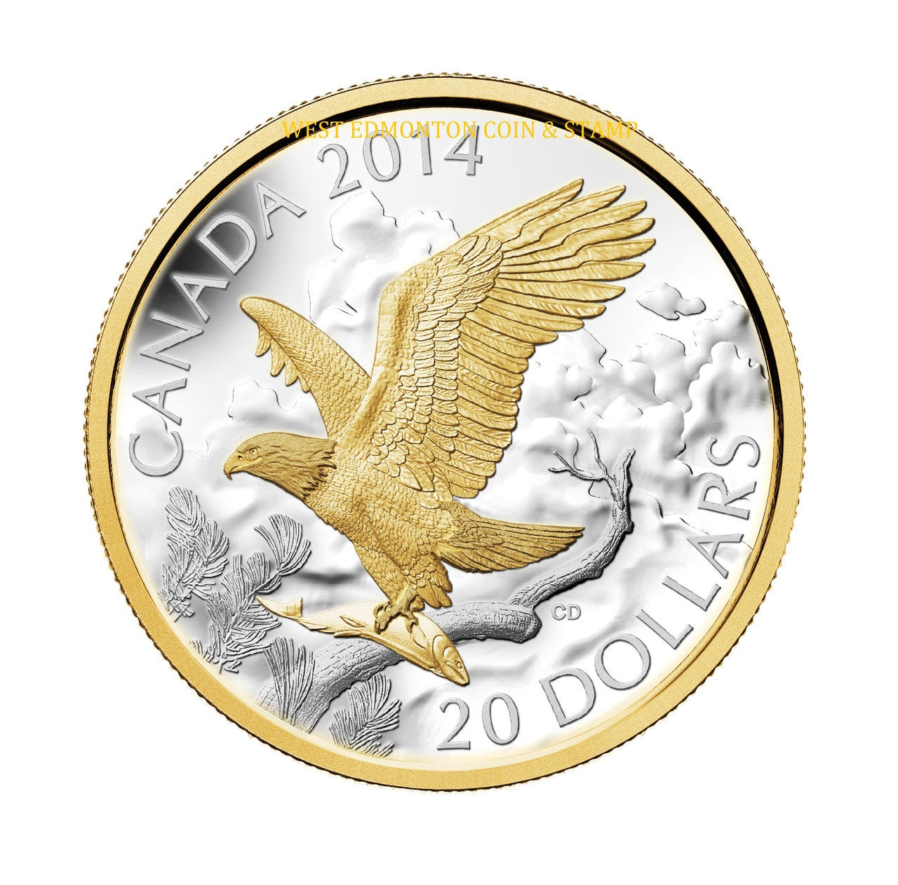 2014 1oz $20 PERCHED BALD EAGLE FINE SILVER COIN