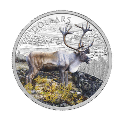 2014 1oz $20 THE CARIBOU FINE SILVER COLOURED COIN