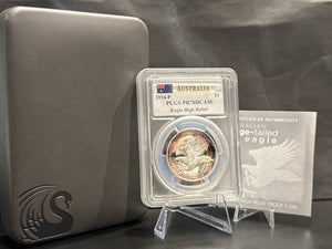 E-TRANSFER ONLY - 2014-P 1oz $1 AUSTRALIA PCGS PR70DCAM EAGLE HIGH RELIEF FINE SILVER COIN
