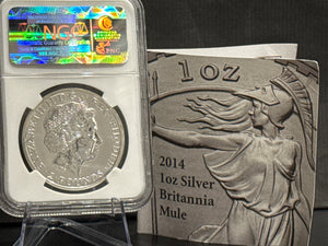 E-TRANSFER ONLY - 2014 1oz Â£2 GREAT BRITAIN BRITANNIA LUNAR HORSE OBVERSE-MULE MS69 PL GRADED FINE SILVER COIN