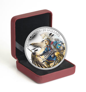 2014 1oz $20 LEGEND OF NANABOOZHOO FINE SILVER COLOURED COIN