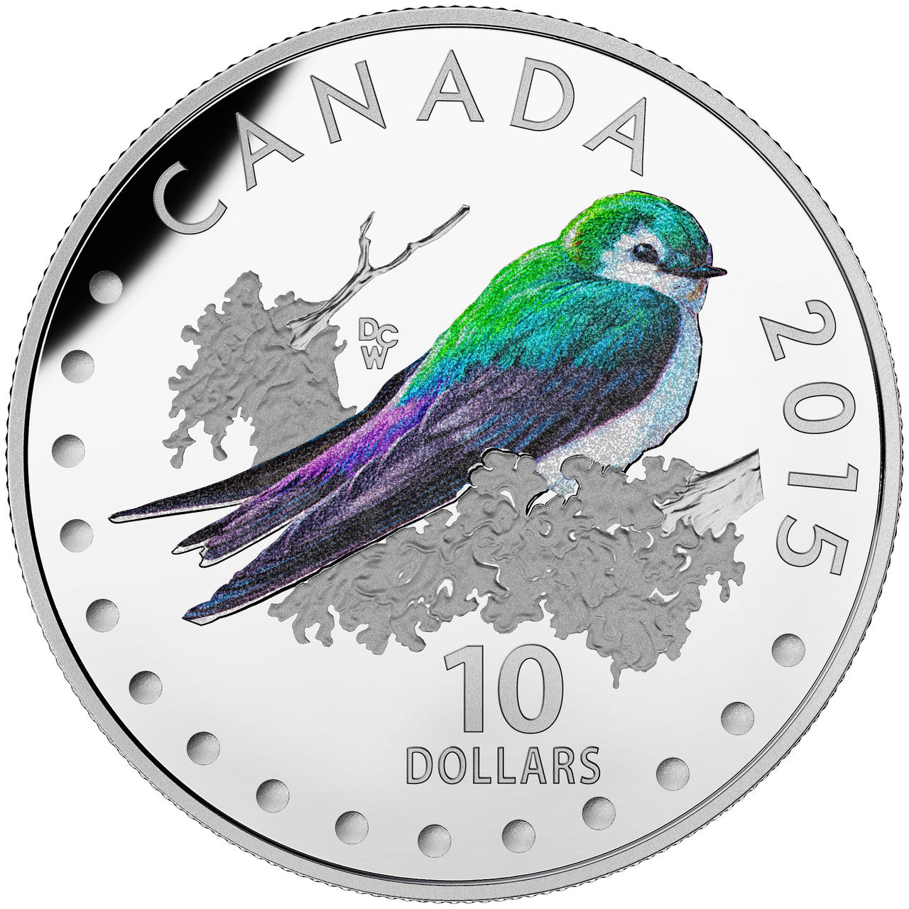 2015 1/2oz $10 COLOURFUL SONGBIRDS OF CANADA: VIOLET-GREEN SWALLOW FINE SILVER COIN