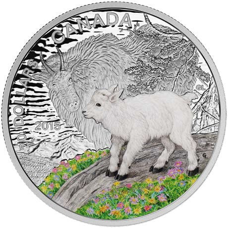 2015 1oz $20 BABY ANIMALS - MOUNTAIN GOAT FINE SILVER COIN