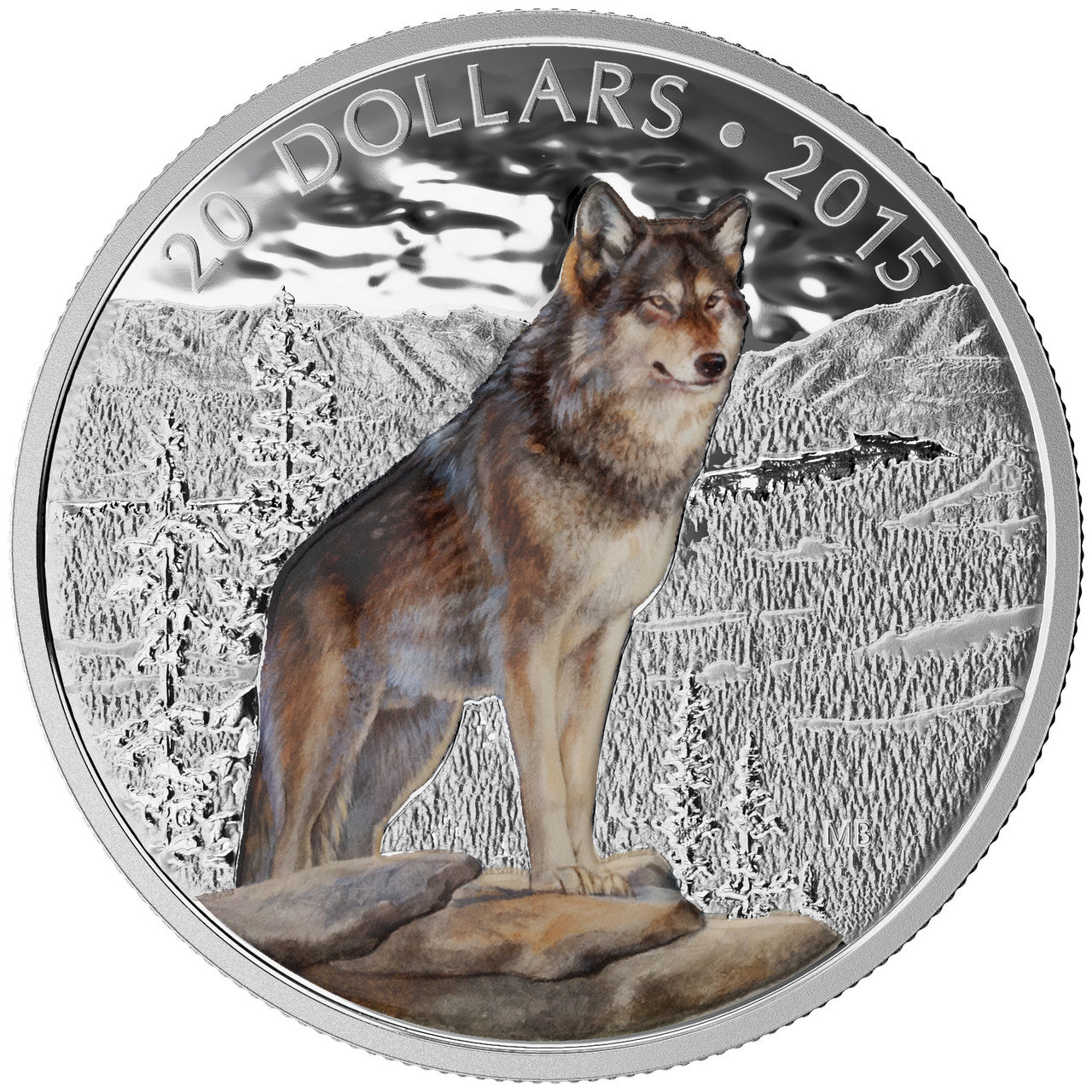 2015 1oz $20 MAJESTIC ANIMALS - IMPOSING ALPHA WOLF FINE SILVER COIN
