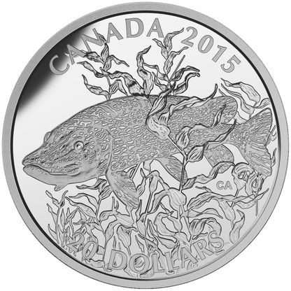 2015 1oz $20 AMERICAN SPORTFISH: NORTHERN PIKE FINE SILVER COIN