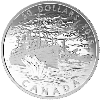 2015 2oz $30 CANADA'S MERCHANT NAVY IN THE BATTLE OF THE ATLANTIC  FINE SILVER COIN