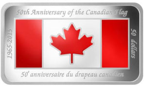 SALE - 2015 $50 50TH ANNIVERSARY OF THE CANADIAN FLAG FINE SILVER COIN (1.5oz) (NO BLACK SLEEVE)