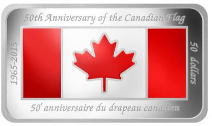 SALE - 2015 $50 50TH ANNIVERSARY OF THE CANADIAN FLAG FINE SILVER COIN (1.5oz) (NO BLACK SLEEVE)