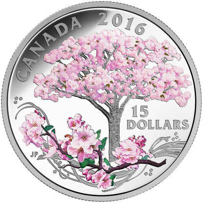 2016 $15 CHERRY BLOSSOMS FINE SILVER COIN