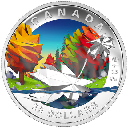 2016 1oz $20 GEOMETRY IN ART: THE MAPLE LEAF  FINE SILVER COIN