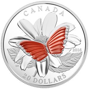 SALE - 2016 1oz $20 THE COLOURFUL WINGS OF A BUTTERFLY FINE SILVER COIN