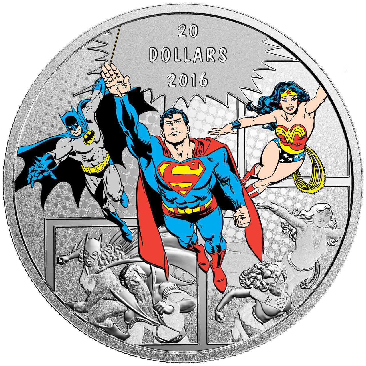 2016 1oz $20 DC COMICS ORIGINALS: THE TRINITY FINE SILVER COIN (TONED)