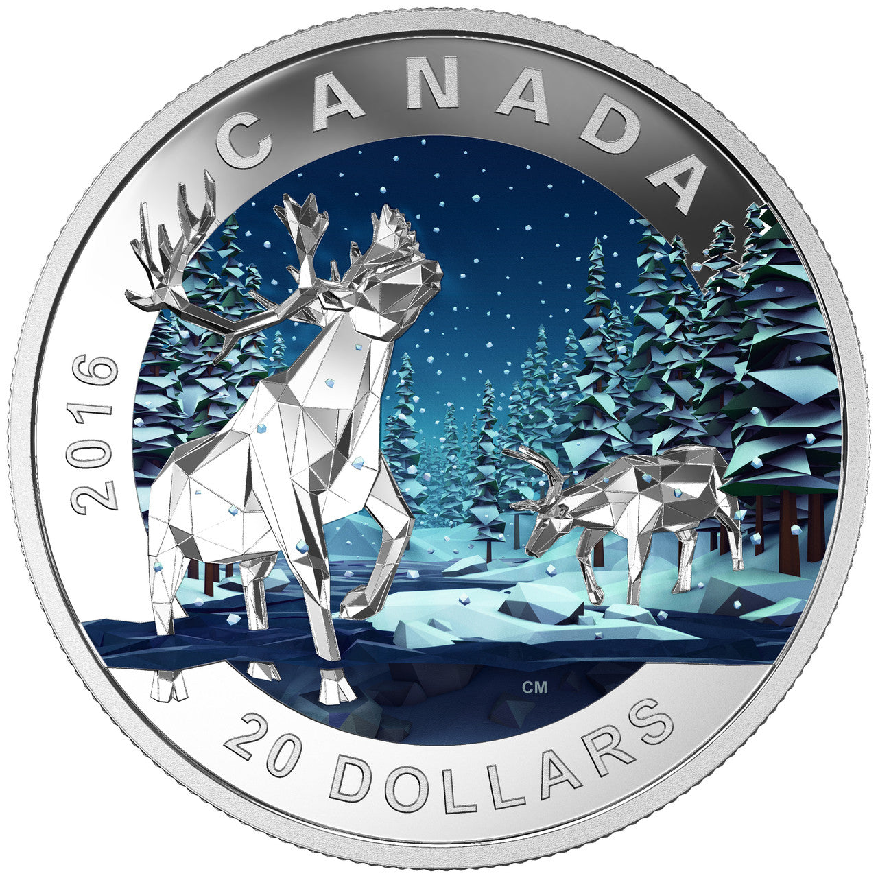 2016 1oz $20 GEOMETRY IN ART: THE CARIBOU FINE SILVER COIN
