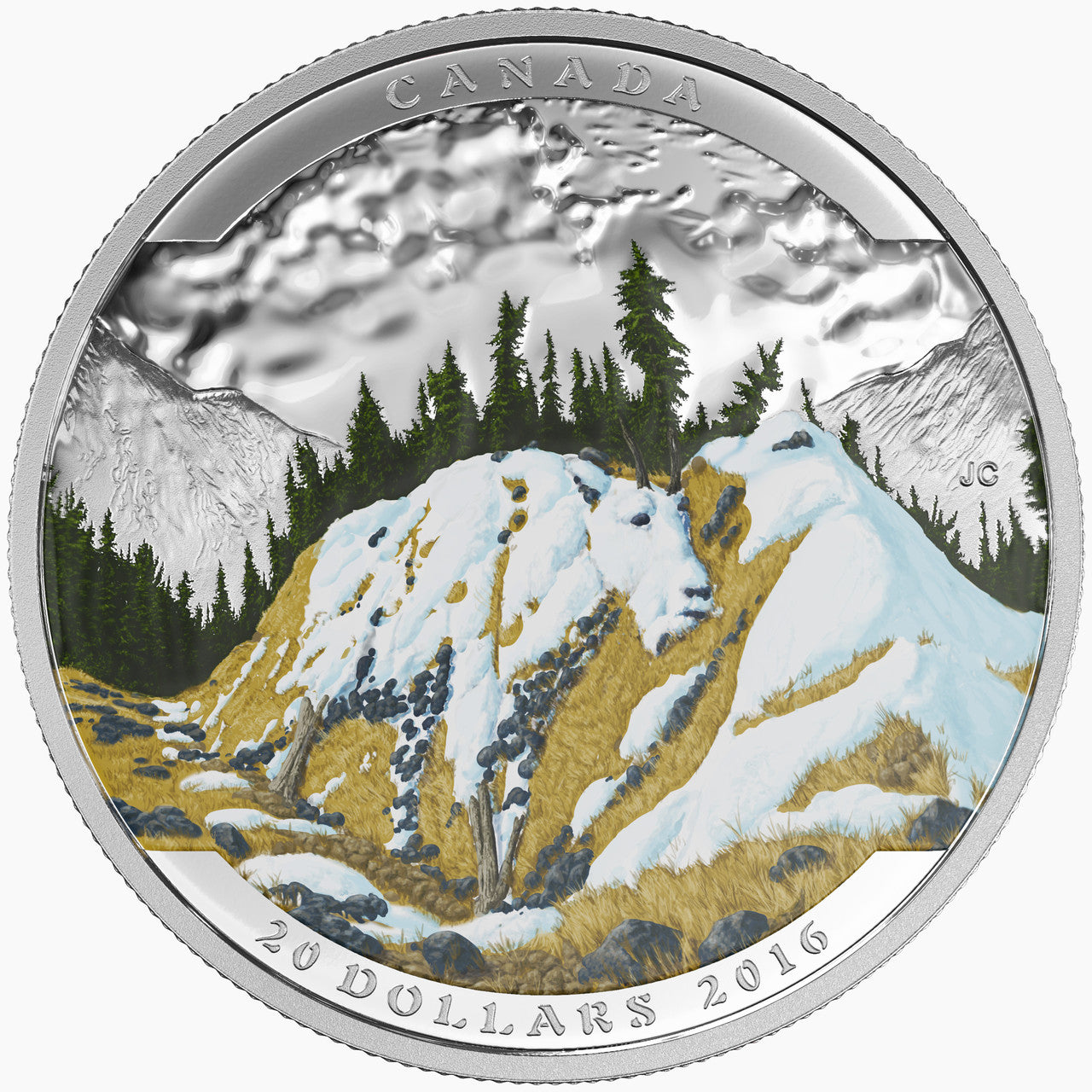 2016 1oz $20 LANDSCAPE ILLUSION MOUNTAIN GOAT FINE SILVER COIN