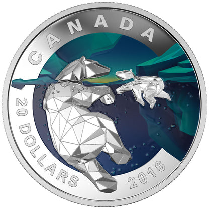 2016 1oz $20 GEOMETRY IN ART: THE POLAR BEAR FINE SILVER COIN