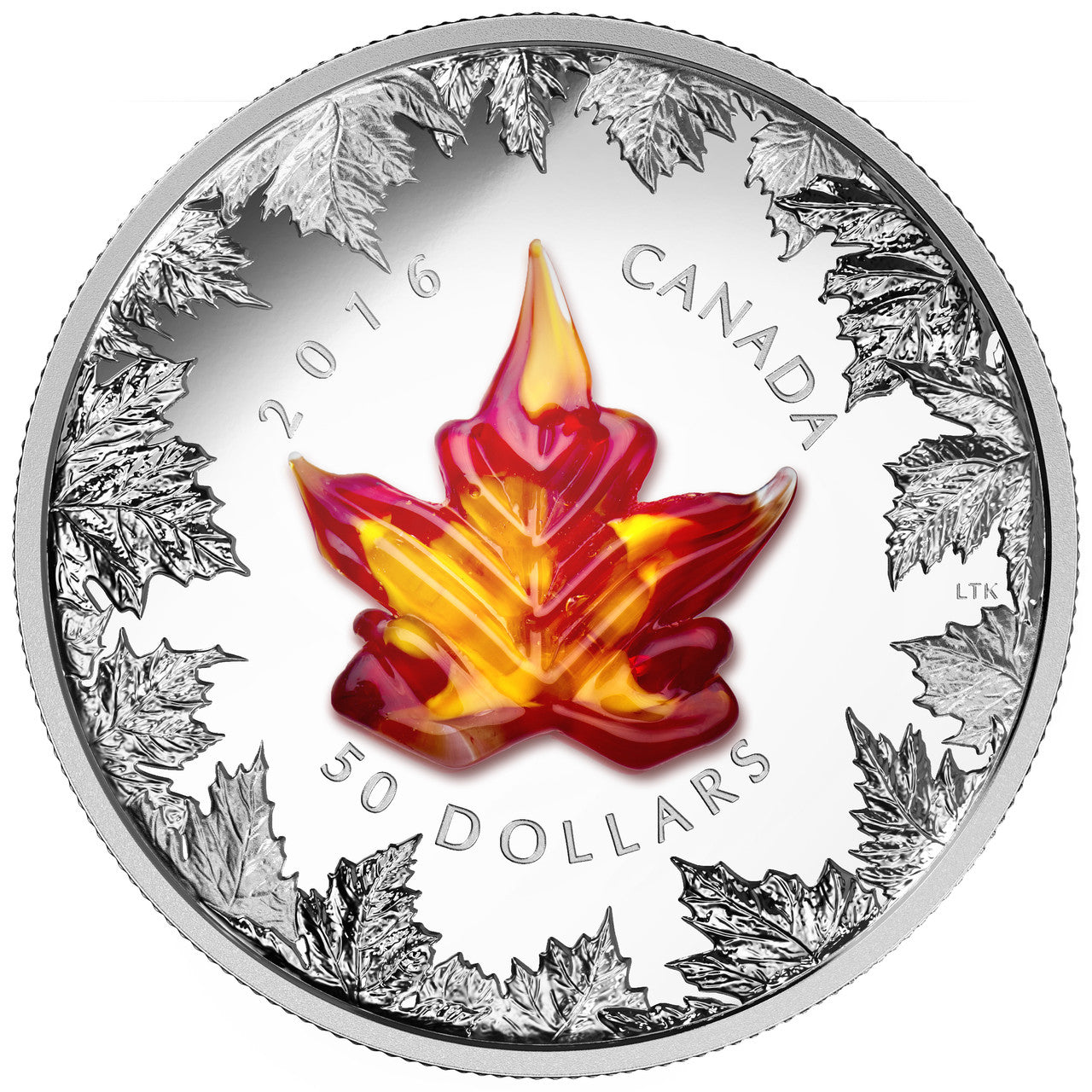 2016 5oz $50 MURANO MAPLE LEAF - AUTUMN RADIANCE FINE SILVER COIN