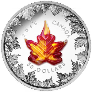 2016 5oz $50 MURANO MAPLE LEAF - AUTUMN RADIANCE FINE SILVER COIN