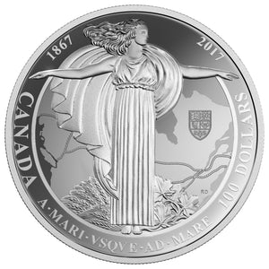 2017 10oz $100 A MARI USQUE AD MARE THE DIAMOND JUBILEE OF THE CONFEDERATION OF CANADA MEDAL FINE SILVER COIN