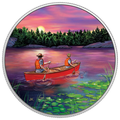 2017 $15 GREAT CANADIAN OUTDOORS: SUNSET CANOEING FINE SILVER COIN