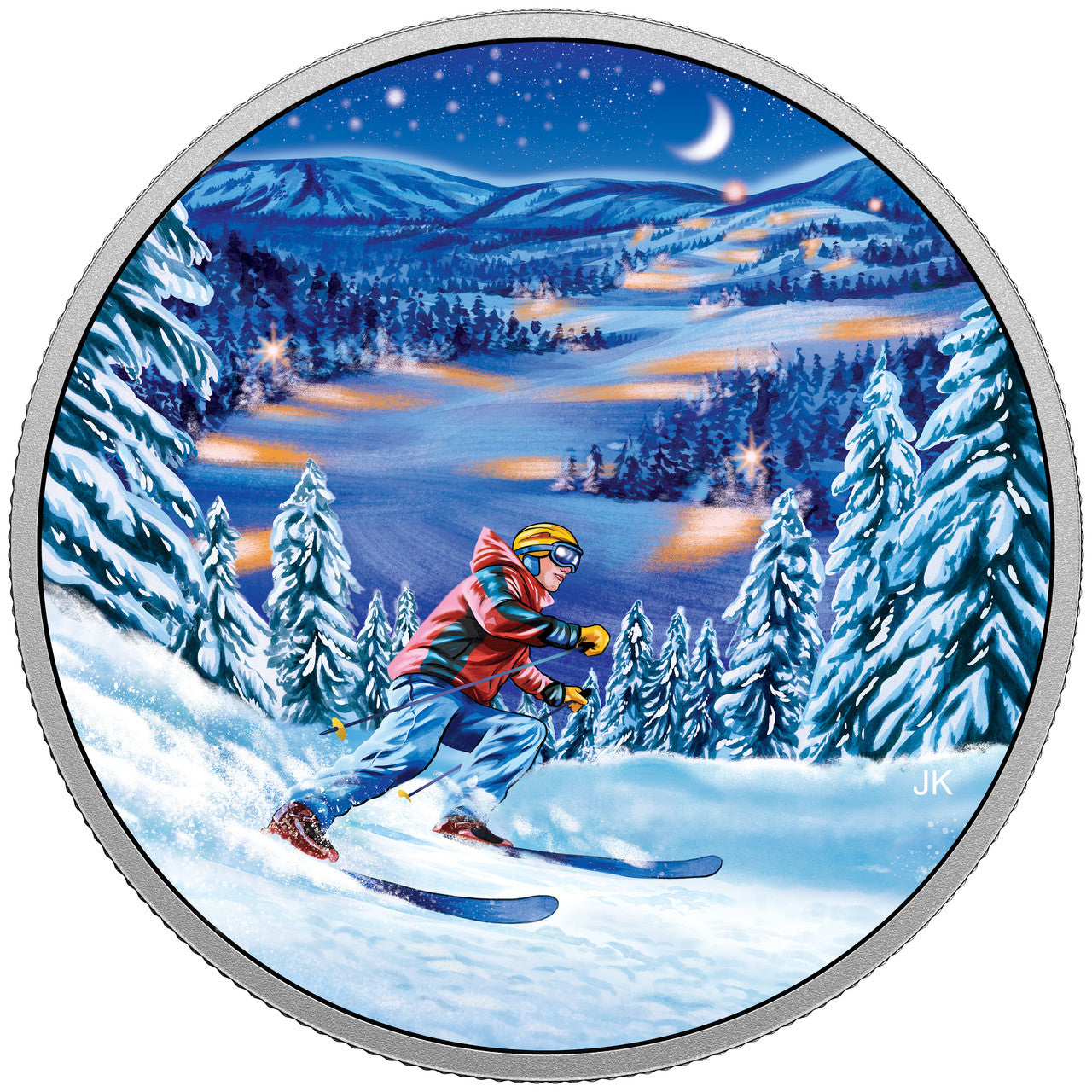 2017 $15 GREAT CANADIAN OUTDOORS: NIGHT SKIING FINE SILVER COIN