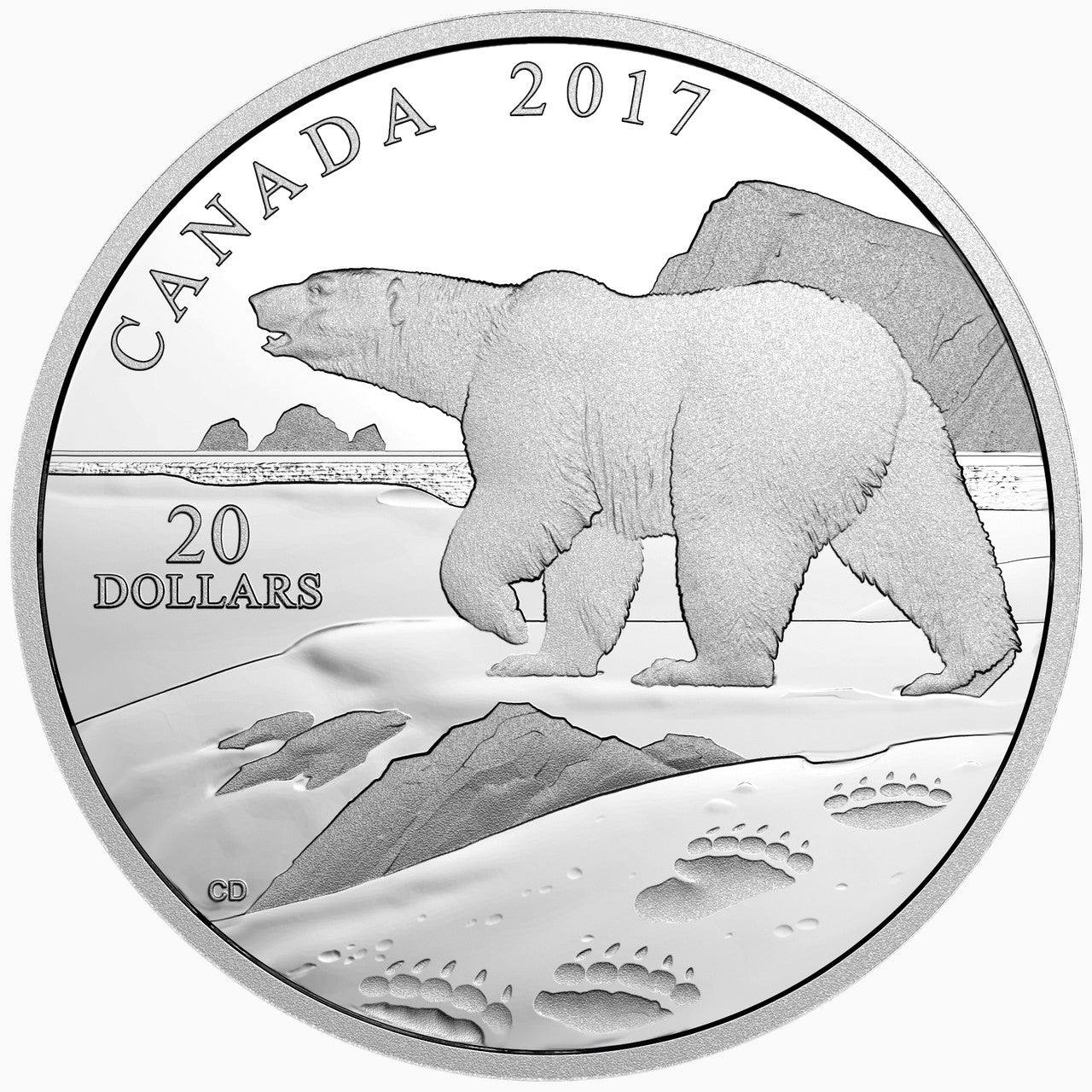 2017 1oz $20 NATURE'S IMPRESSIONS: POLAR BEAR FINE SILVER COIN