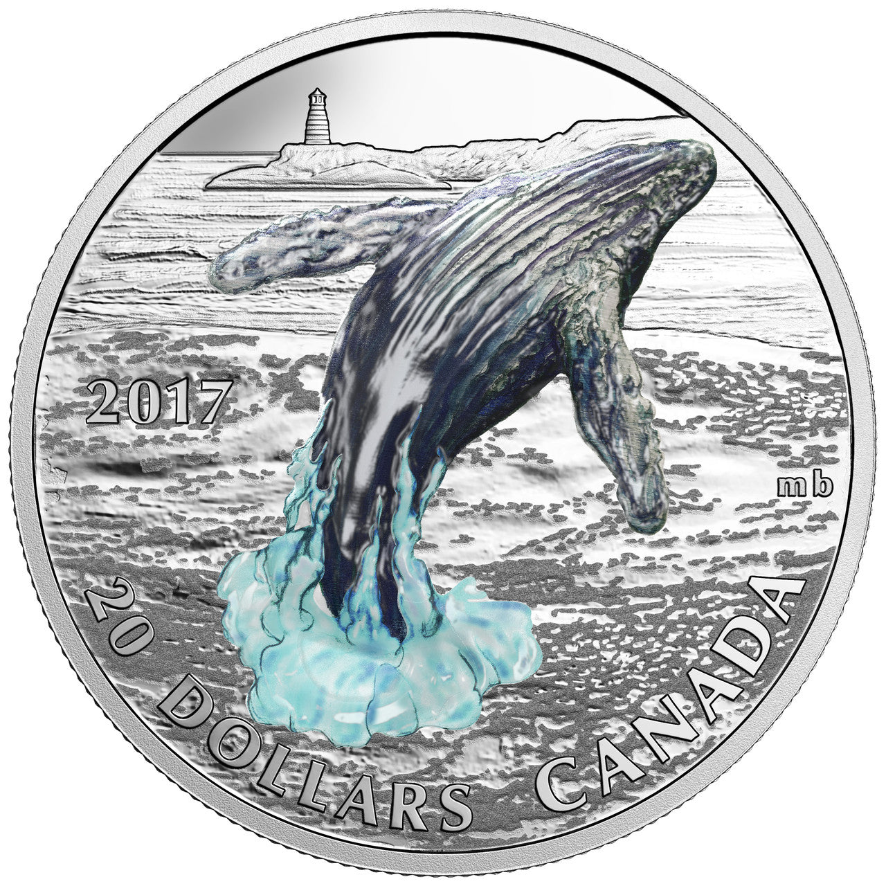 2017 1oz $20 THREE-DIMENSIONAL BREACHING WHALE FINE SILVER COIN