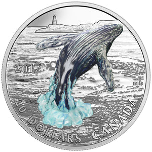 2017 1oz $20 THREE-DIMENSIONAL BREACHING WHALE FINE SILVER COIN
