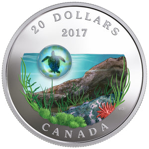 2017 1oz $20 UNDER THE SEA: SEA TURTLE FINE SILVER COIN