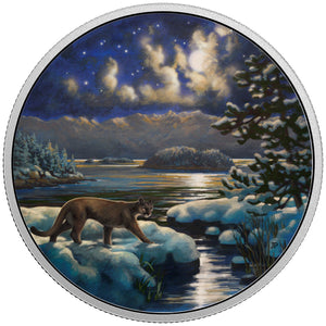 2017 2oz $30 ANIMALS IN THE MOONLIGHT: COUGAR FINE SILVER COIN