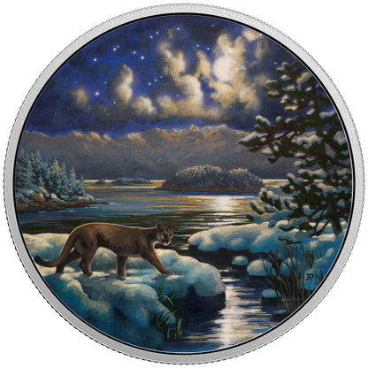 2017 2oz $30 ANIMALS IN THE MOONLIGHT: COUGAR FINE SILVER COIN