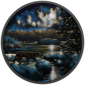 2017 2oz $30 ANIMALS IN THE MOONLIGHT: COUGAR FINE SILVER COIN