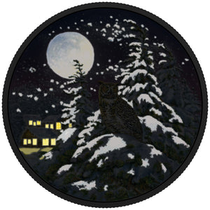 2017 2oz $30 ANIMALS IN THE MOONLIGHT: GREAT HORNED OWL FINE SILVER COIN
