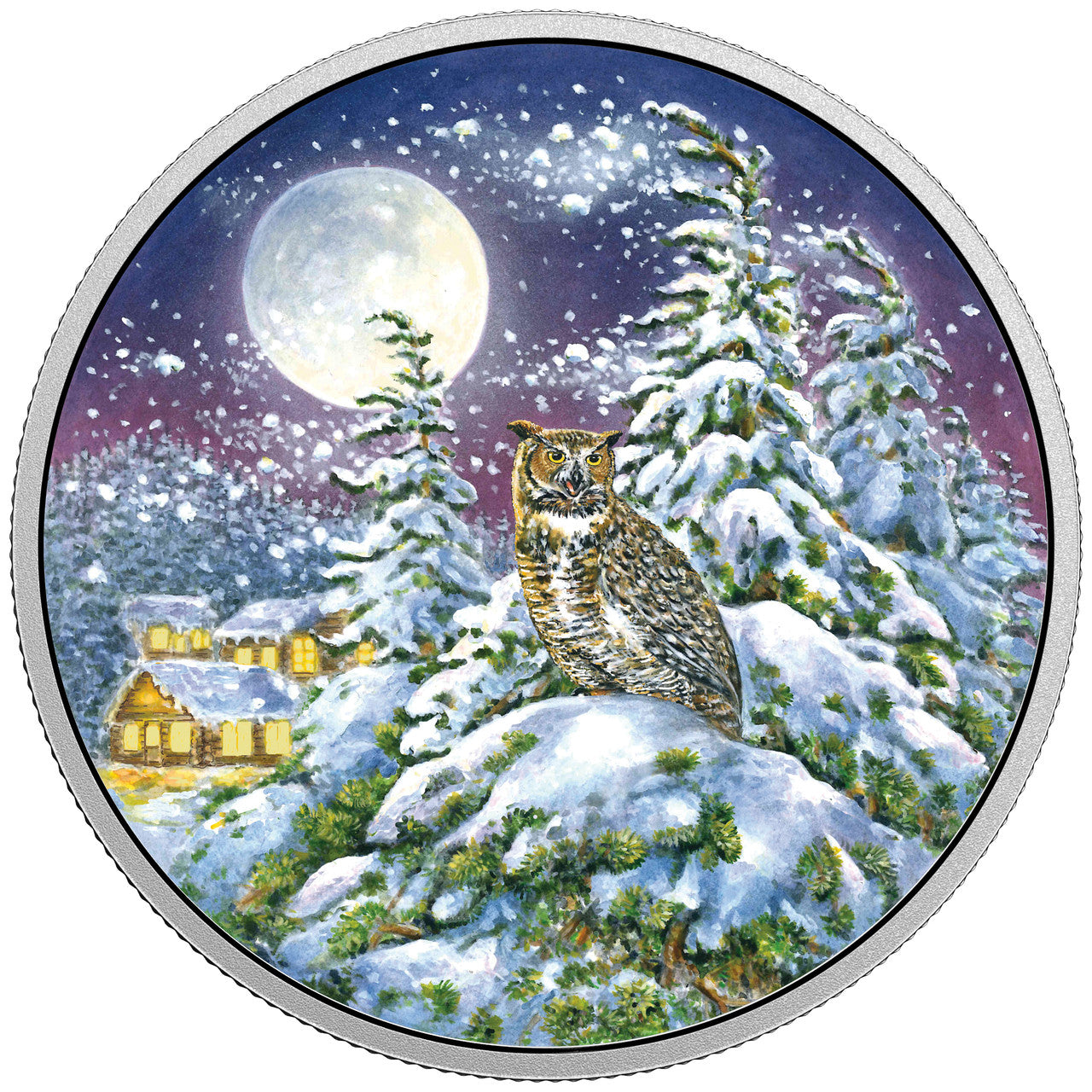 2017 2oz $30 ANIMALS IN THE MOONLIGHT: GREAT HORNED OWL FINE SILVER COIN