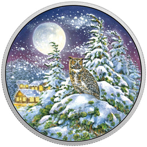2017 2oz $30 ANIMALS IN THE MOONLIGHT: GREAT HORNED OWL FINE SILVER COIN