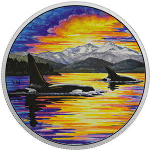 2017 2oz $30 ANIMALS IN THE MOONLIGHT: ORCAS FINE SILVER COIN