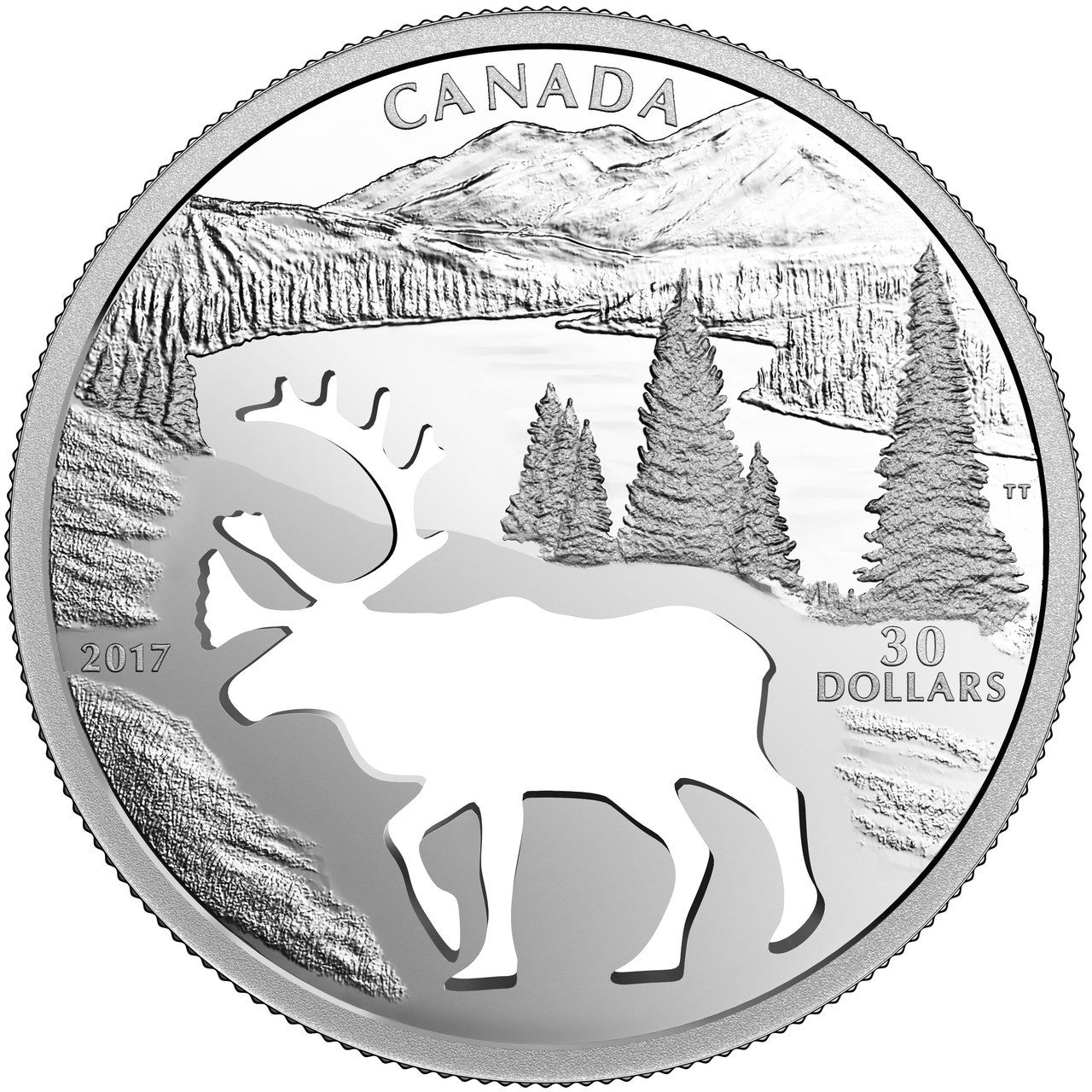 2017 $30 ENDANGERED ANIMAL CUTOUT: WOODLAND CARIBOU FINE SILVER COIN (1.6oz)