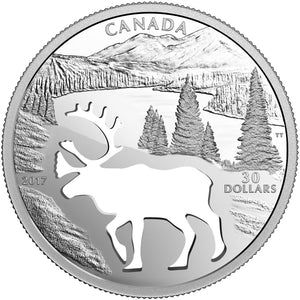 2017 $30 ENDANGERED ANIMAL CUTOUT: WOODLAND CARIBOU FINE SILVER COIN (1.6oz)