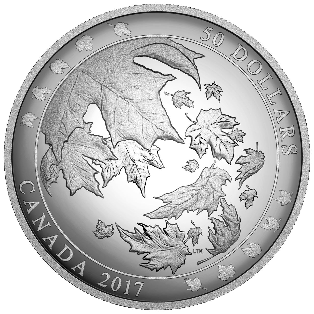 SALE - 2017 $50 5oz MAPLE LEAVES IN MOTION FINE SILVER COIN (CONVEX)