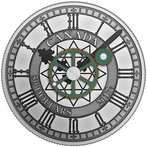 2017 5oz $50 PEACE TOWER CLOCK 90TH ANNIVERSARY FINE SILVER COIN