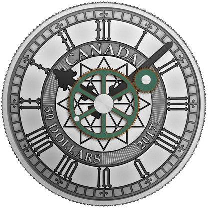2017 5oz $50 PEACE TOWER CLOCK 90TH ANNIVERSARY FINE SILVER COIN