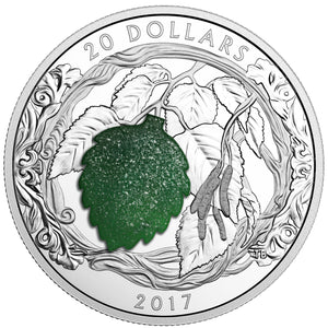 2017 1oz $20 BRILLIANT BIRCH LEAVES WITH DRUSY STONE FINE SILVER COIN